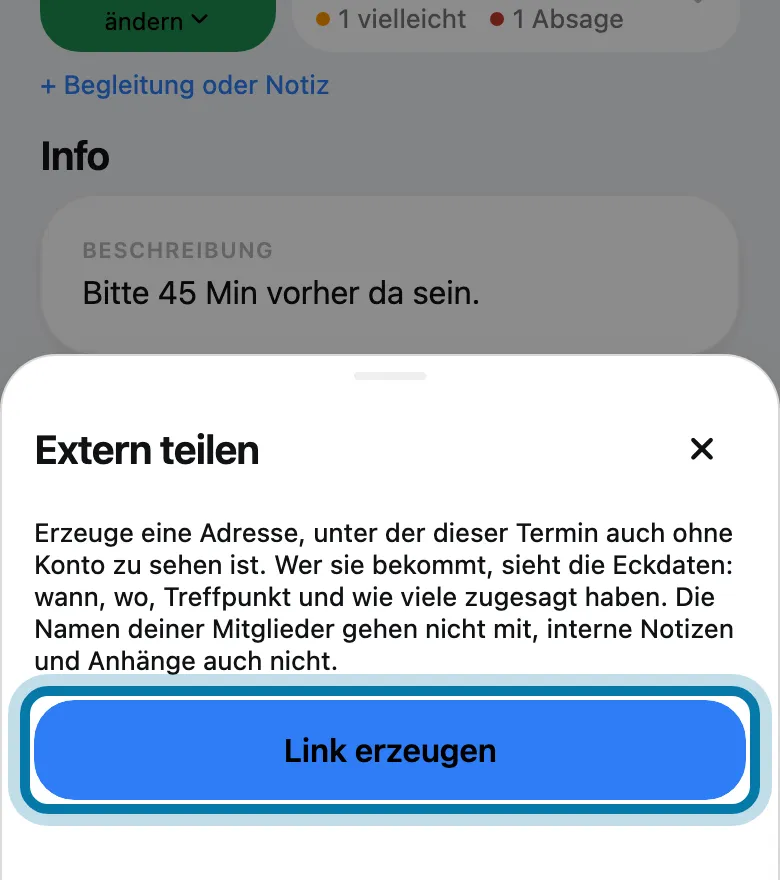 Tippe auf Link erzeugen, dann liegt der Link in deiner Zwischenablage.