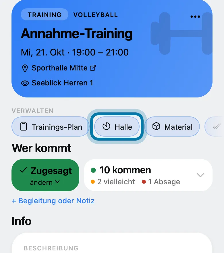 Tippe oben bei Verwalten auf Halle.