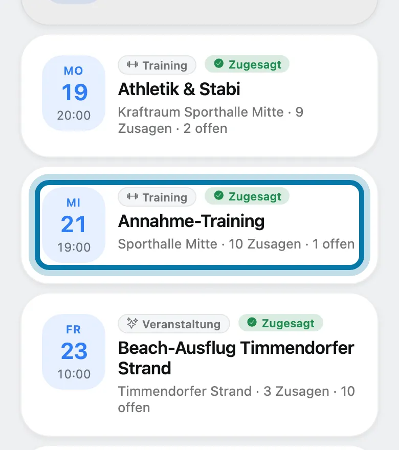Tippe auf das Training.