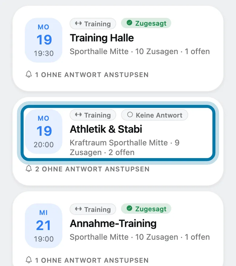 Tippe auf das Training.