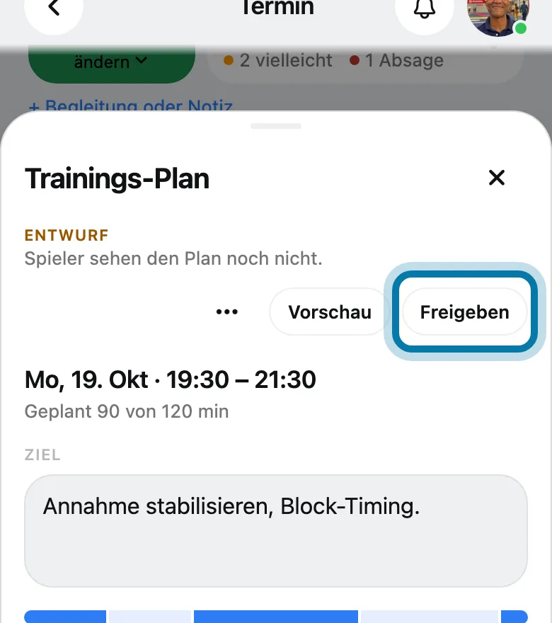 Tippe oben auf Freigeben.