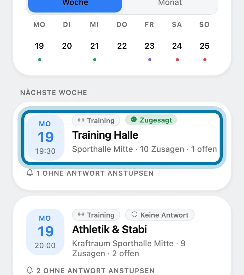 Tippe auf das Training.