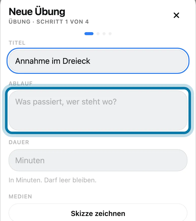 Beschreib unter Ablauf, was passiert und wer wo steht.