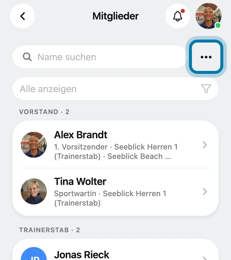 Tippe rechts neben der Suche auf das ⋯.