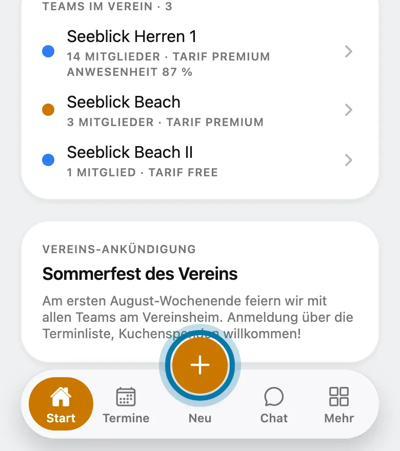 Tippe unten auf das Plus.