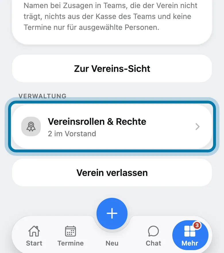 Tippe auf Vereinsrollen & Rechte.