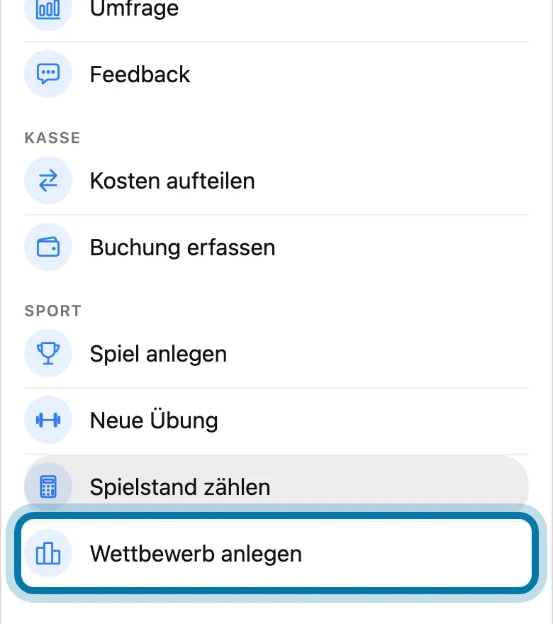 Tippe auf Wettbewerb anlegen.
