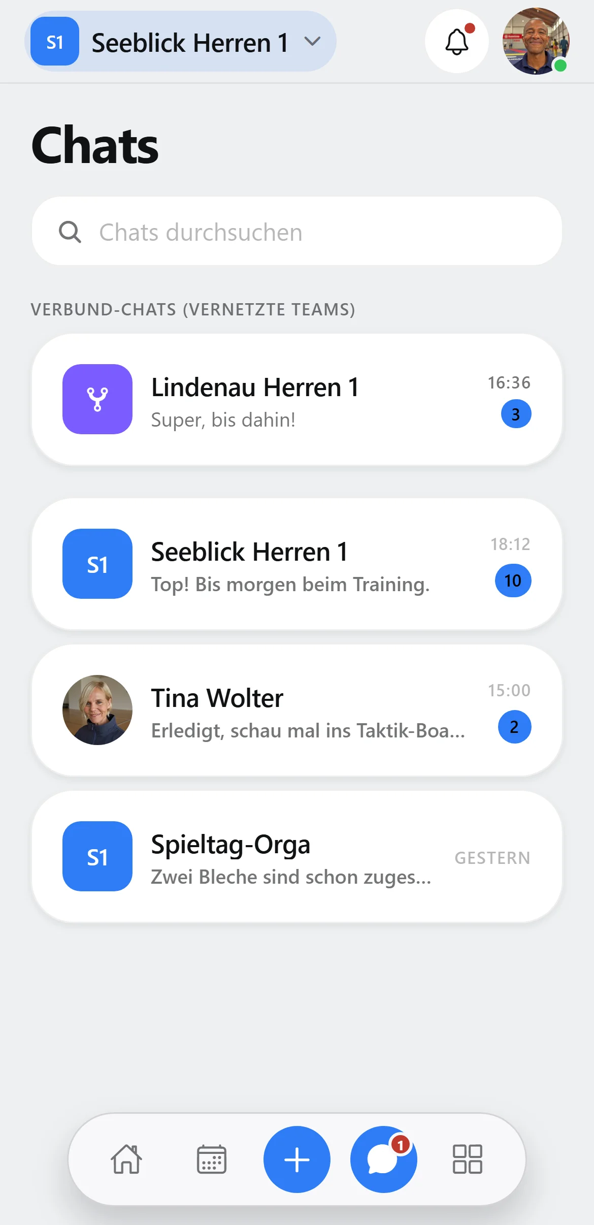 Squova auf dem Handy: eine Gruppenunterhaltung wird geöffnet