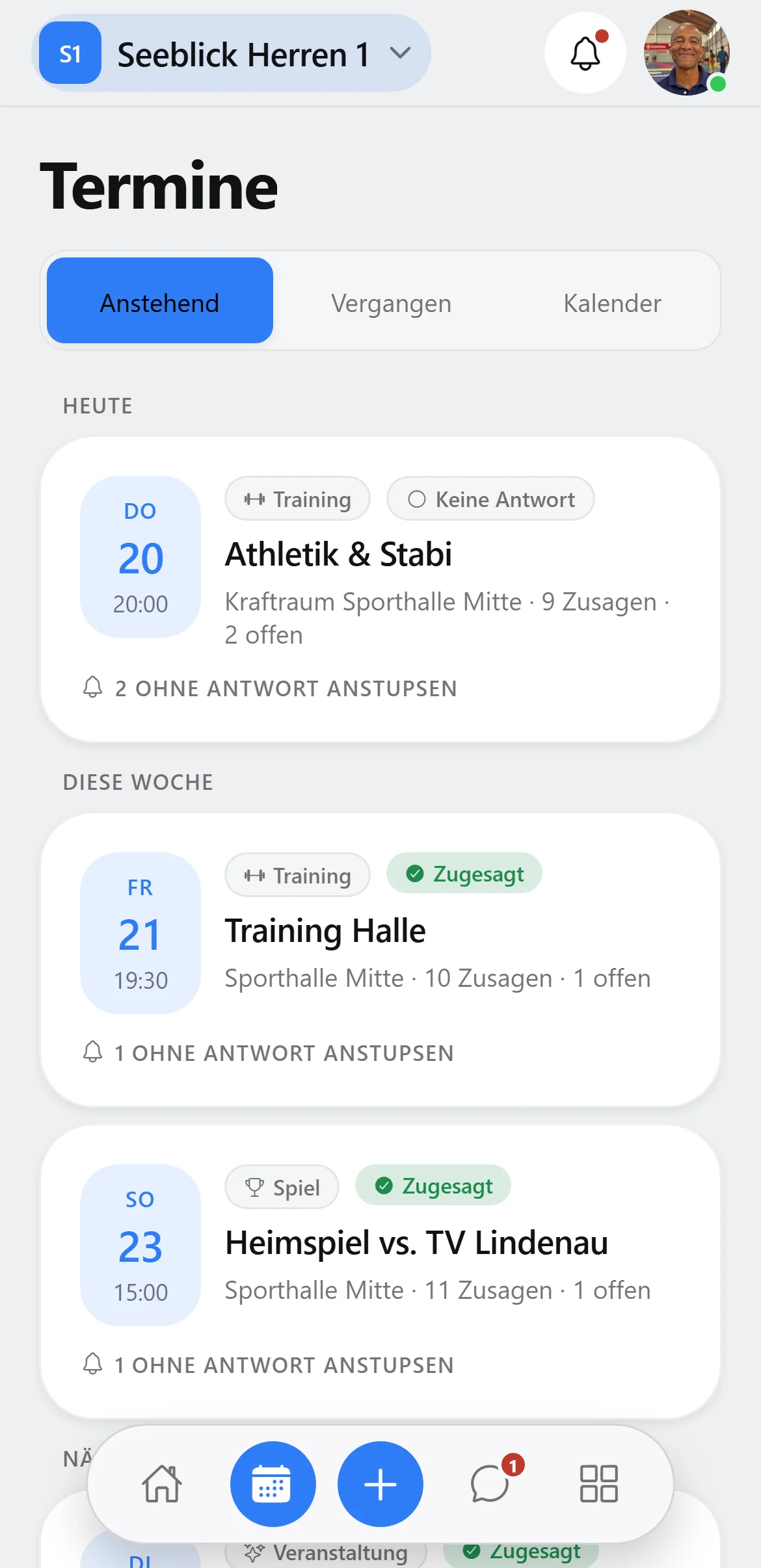 Squova: Klick auf „Neu anlegen“ öffnet das Formular für einen neuen Termin