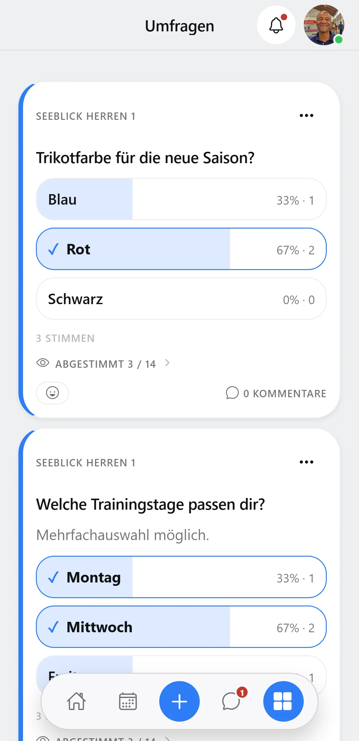 Squova auf dem Handy: in einer Umfrage wird abgestimmt, der Balken springt mit